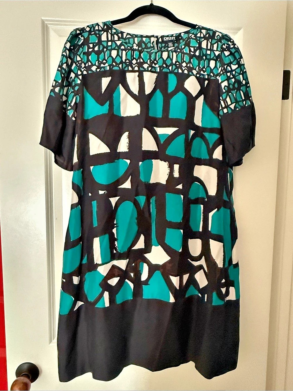 DKNY Geometric Mini Dress in Black & Turquoise Size 8